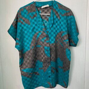 Change Over Unknown Size (10-12?) Teal/Black/Red Blouse